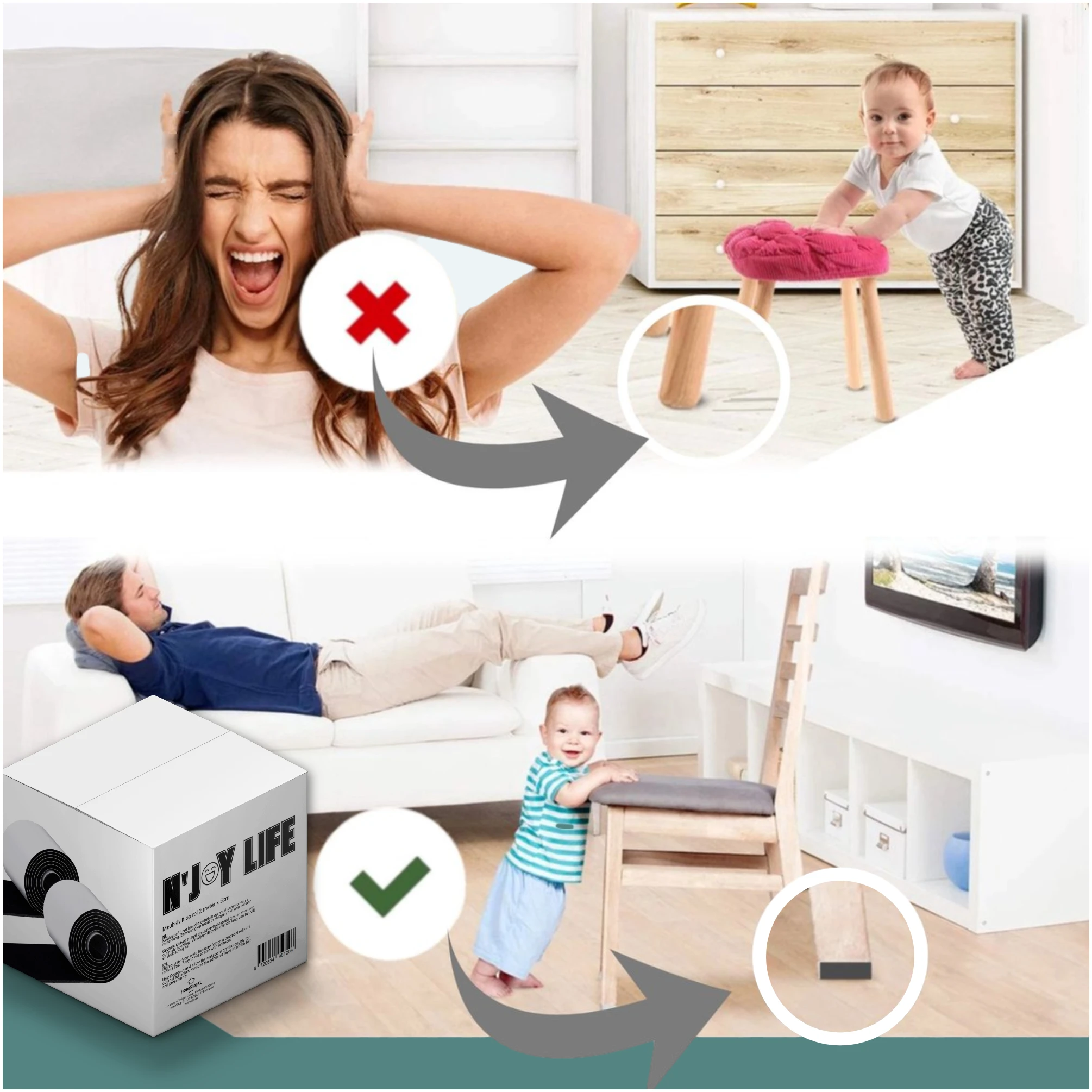 Afbeelding van 1x N'JOY LIFE Premium Vilt op Rol - Anti Kras Meubelvilt Viltjes - 2 meter x 5 cm - Zelfklevende