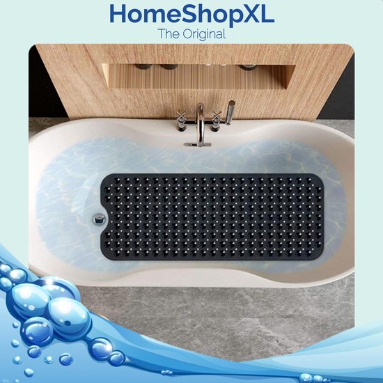 Afbeelding van HSXL - Antislipmat - 100x40CM - Incl. Netspons - Antislip Douchemat / Badmat Zwart met Zuignappen – Mat