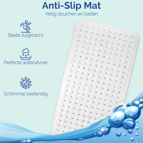 Afbeelding van HSXL - Antislipmat - 88x40CM - Incl. Netspons - Antislip Douchemat / Badmat Wit met Zuignappen – Mat voor