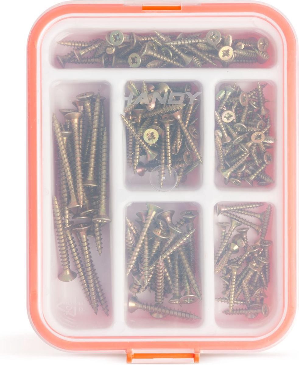 Afbeelding van Handy - Schroeven Assortimentsdoos - Spaanplaatschroeven - 3,5x20mm / 3,5x25mm / 4x25mm / 4x30mm / 5x40mm /