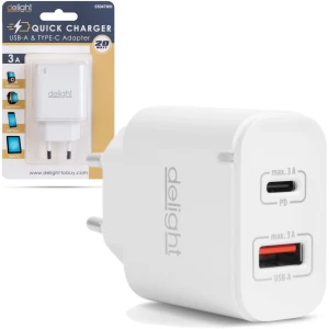 Afbeelding van Dubbele USB Stekker Oplader met 2 poorten PD20W - Wit - Snellader - USB A & USB C Lader - Oplaadblok -