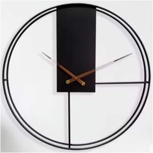 Afbeelding van HSXL - 60cm Grote Stille Wandklok Landelijk en Industrieel uit Zwart Metaal met Houten Wijzers - Groot - 60