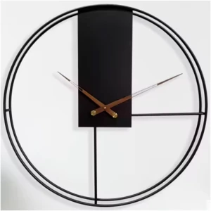 Afbeelding van HSXL - 60cm Grote Stille Wandklok Landelijk en Industrieel uit Zwart Metaal met Houten Wijzers - Groot - 60