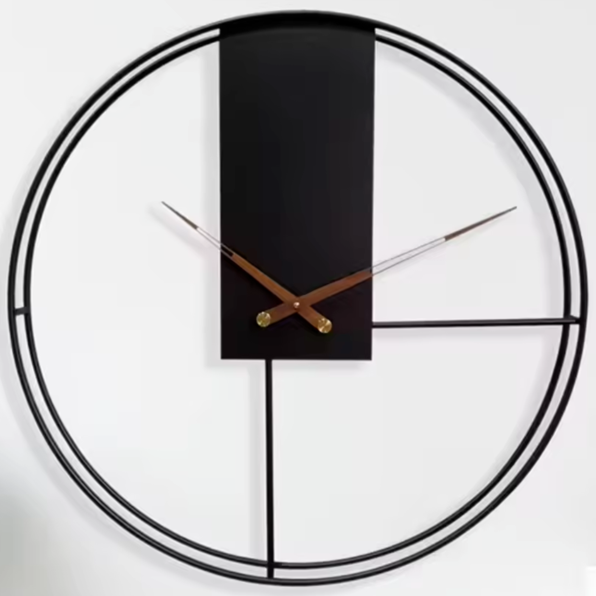 Afbeelding van HSXL - 60cm Grote Stille Wandklok Landelijk en Industrieel uit Zwart Metaal met Houten Wijzers - Groot - 60