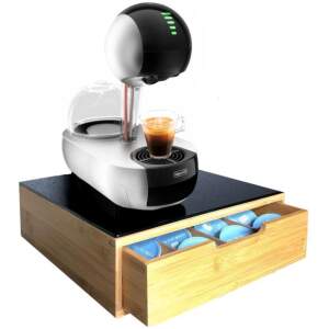 Afbeelding van Luxe Capsulehouder | Bamboe & Zwart Glas | Multifunctionele Cuphouder voor Dolce Gusto, Lavazza,
