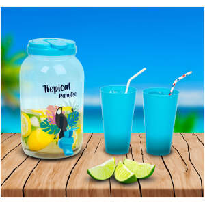 Afbeelding van Limonadedispenser met Kraantje en 4 bekers - Drankdispenser 3,8 Liter - Kunststof - Waterdispenser -