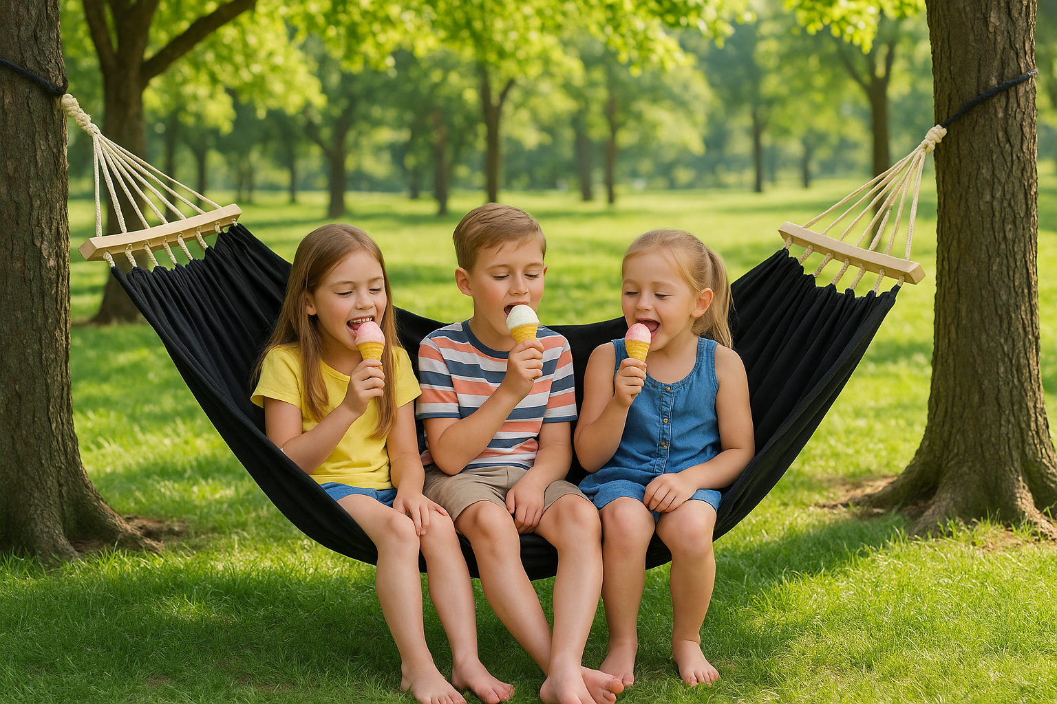 Afbeelding van HSXL Dubbele Hangmat Zwart met Spreidstok en Touwen - 1 of 2 Persoons - Lig Oppervlak 190x150cm - Lengte