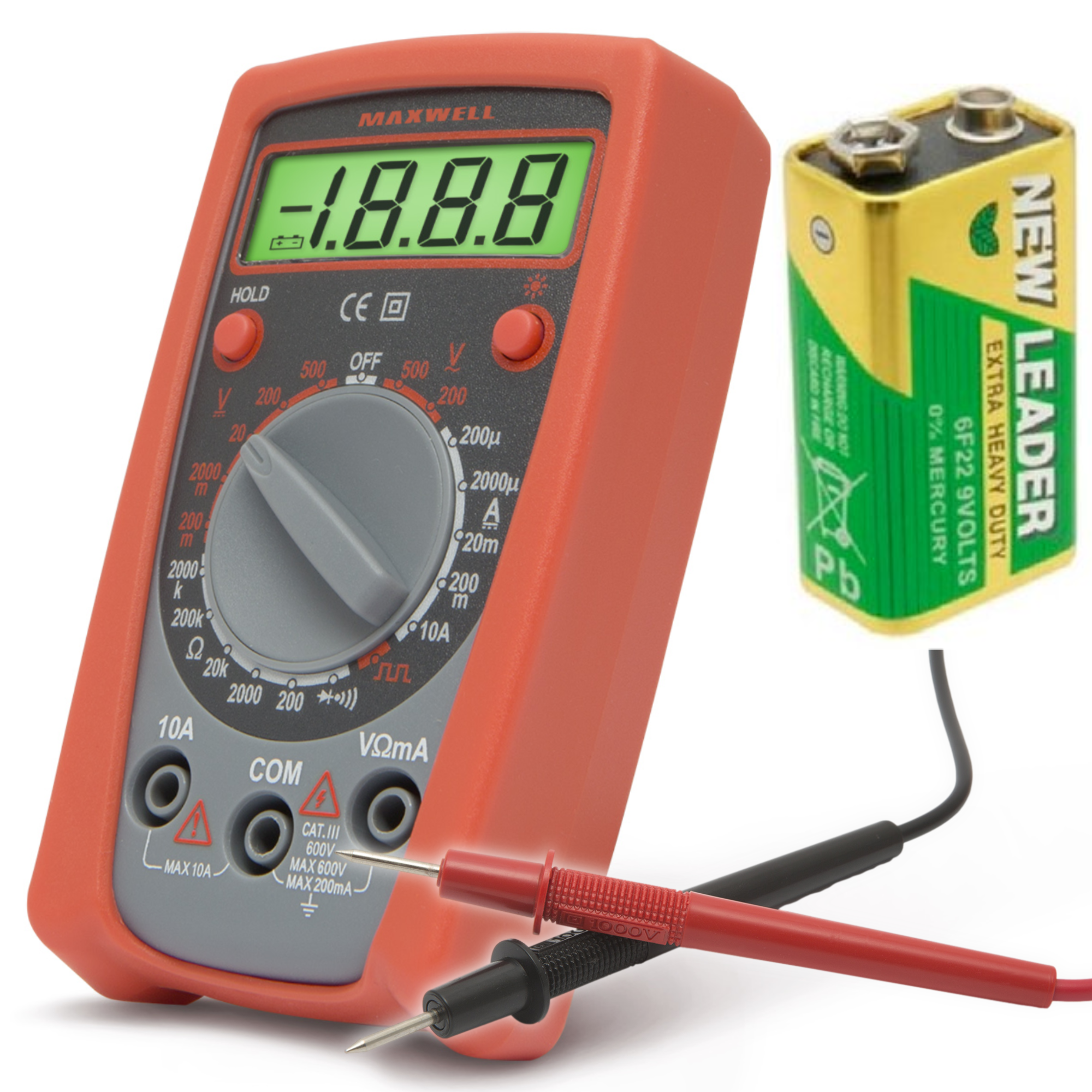 Afbeelding van MAXWELL - MPseries - Multimeter Digitaal - AC / DC - Incl. 9V Batterij & Testprobes - Digitale Multi