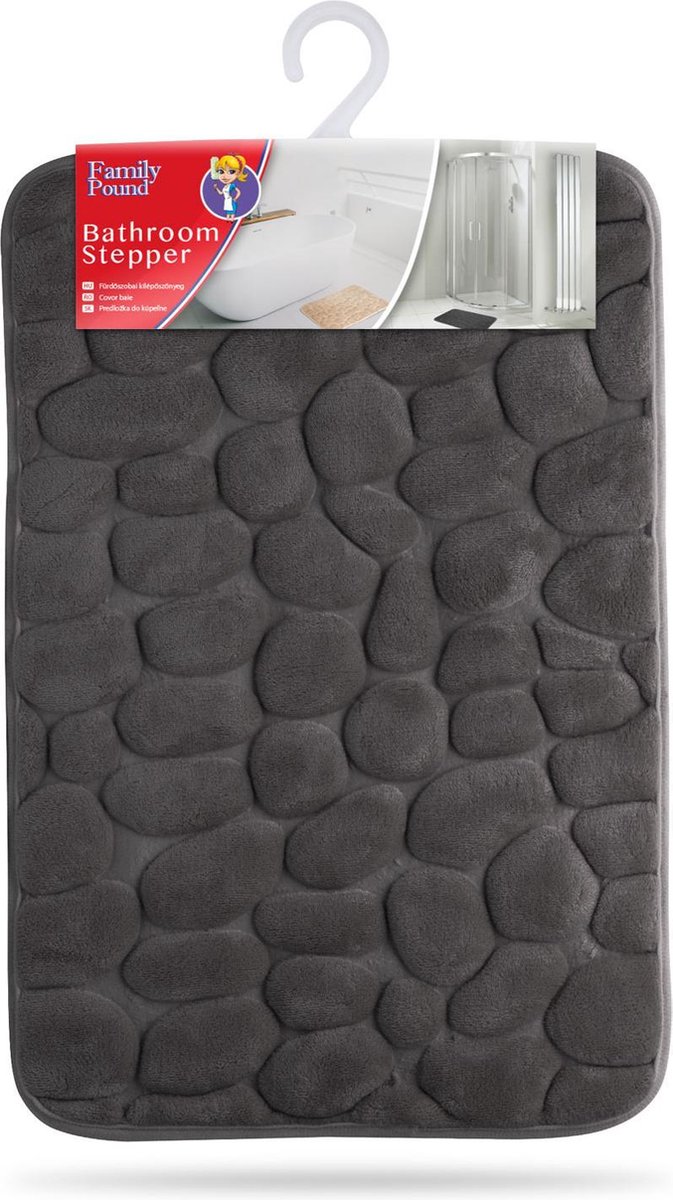 Afbeelding van Kleine Antislip Badmat voor in Badkamer/Toilet/WC - Grijs Antraciet - Steenpatroon - 40x60cm - 4bd6 d897 49d4