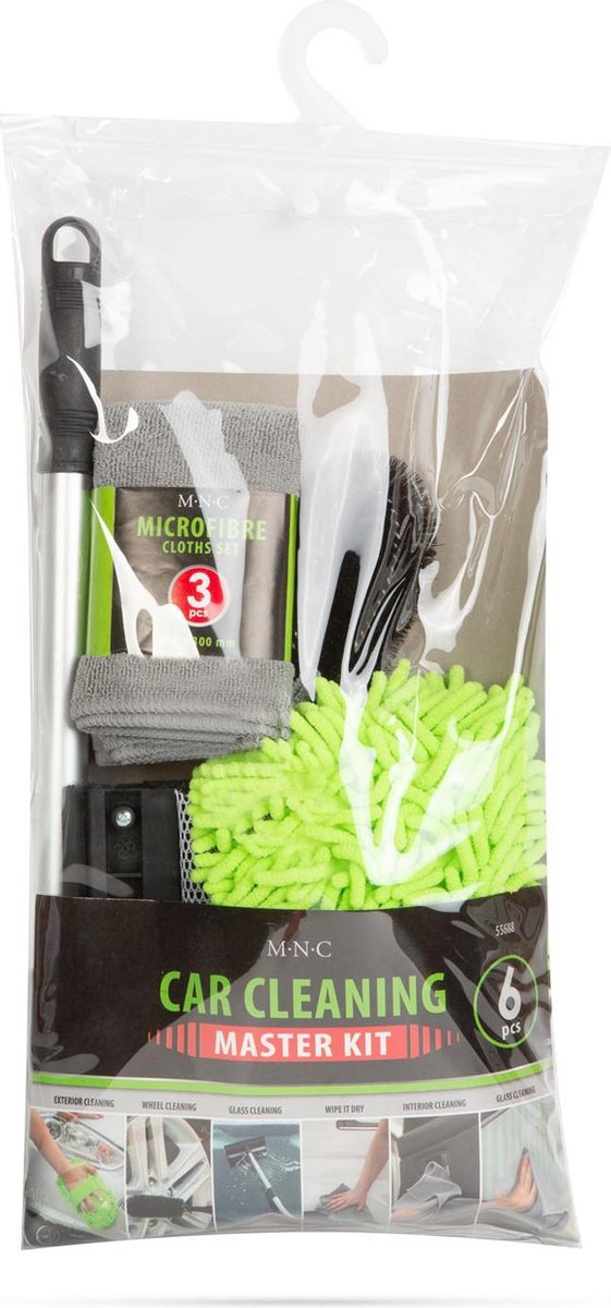 Afbeelding van MNC - Complete Autowas Set Microvezel - 6 delige set - Autowasset Autopoetsdoeken - Raamwisser / Spons /
