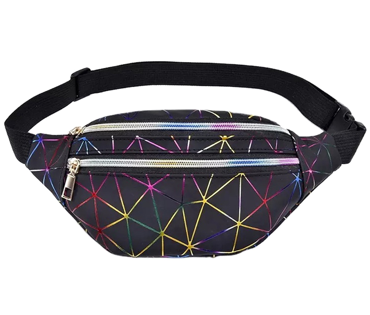 Afbeelding van Festival Tasje Heuptasje - voor Dames of Heren - GALAXY- Zwart - Fanny Pack - Heuptas Holografisch - 4d93