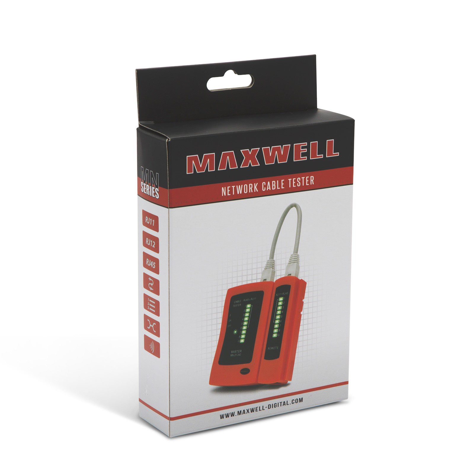 Afbeelding van MAXWELL Netwerk Tester - RJ45 en RJ11 en RJ12 Kabel Tester - Internet LAN tester - Incl. 1x Batterij en