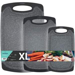 Afbeelding van 3 delige Kunststof Snijplanken Set Zwart met Antislip Handvaten – met Grote Snijplank van 40x24cm - 5043