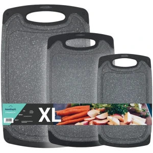 Afbeelding van 3 delige Kunststof Snijplanken Set Zwart met Antislip Handvaten – met Grote Snijplank van 40x24cm - 5043