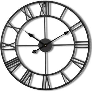 Afbeelding van HSXL - 60cm Grote Stille Wandklok Landelijk en Industrieel uit Zwart Metaal - Groot - 60 cm - Metalen