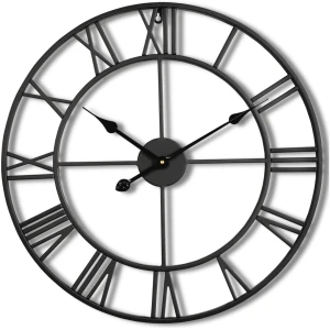 Afbeelding van HSXL - 60cm Grote Stille Wandklok Landelijk en Industrieel uit Zwart Metaal - Groot - 60 cm - Metalen