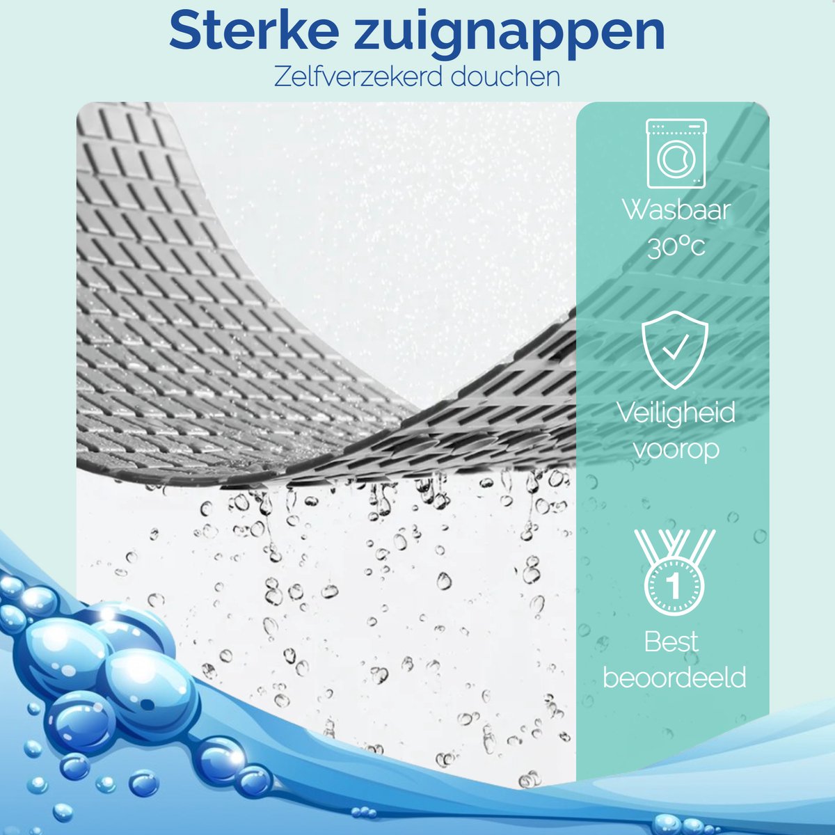 Afbeelding van HSXL - Antislipmat - 70x40CM - Incl. Netspons - Antislip Douchemat / Badmat Grijs met Zuignappen – Mat voor