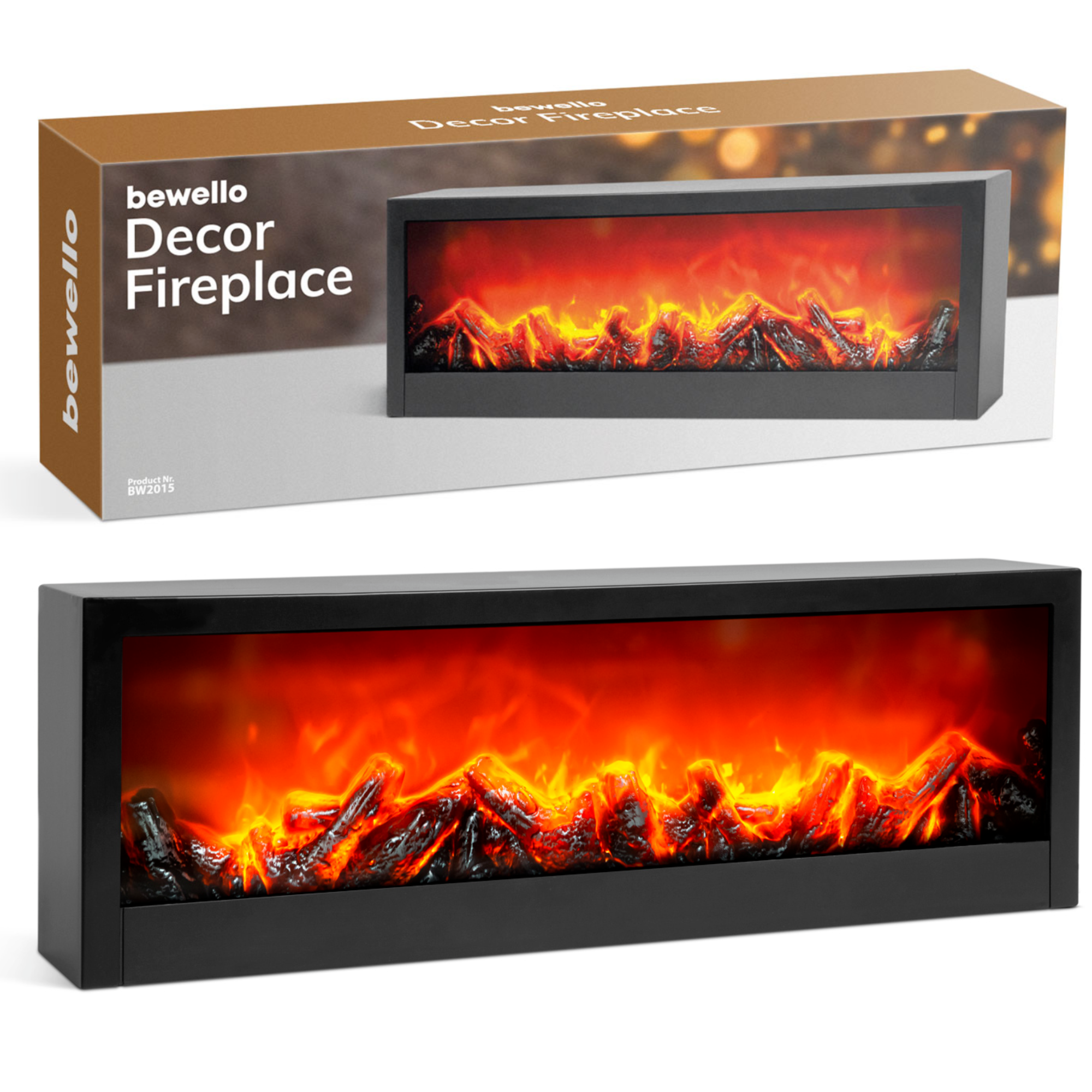 Afbeelding van Bewello - Mobiele Elektrische Sfeerhaard voor op een schouw of tafel - Open Haard met LED-vlameffect - werkt