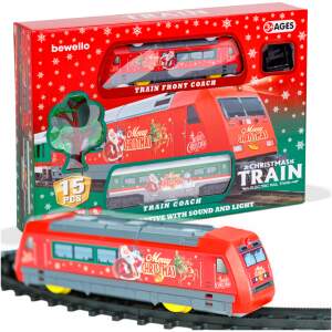 Afbeelding van Bewello - Kerst Trein - Kersttrein met licht en geluid - 15 delig - Kerstdecoratie - op Batterijen - 5288