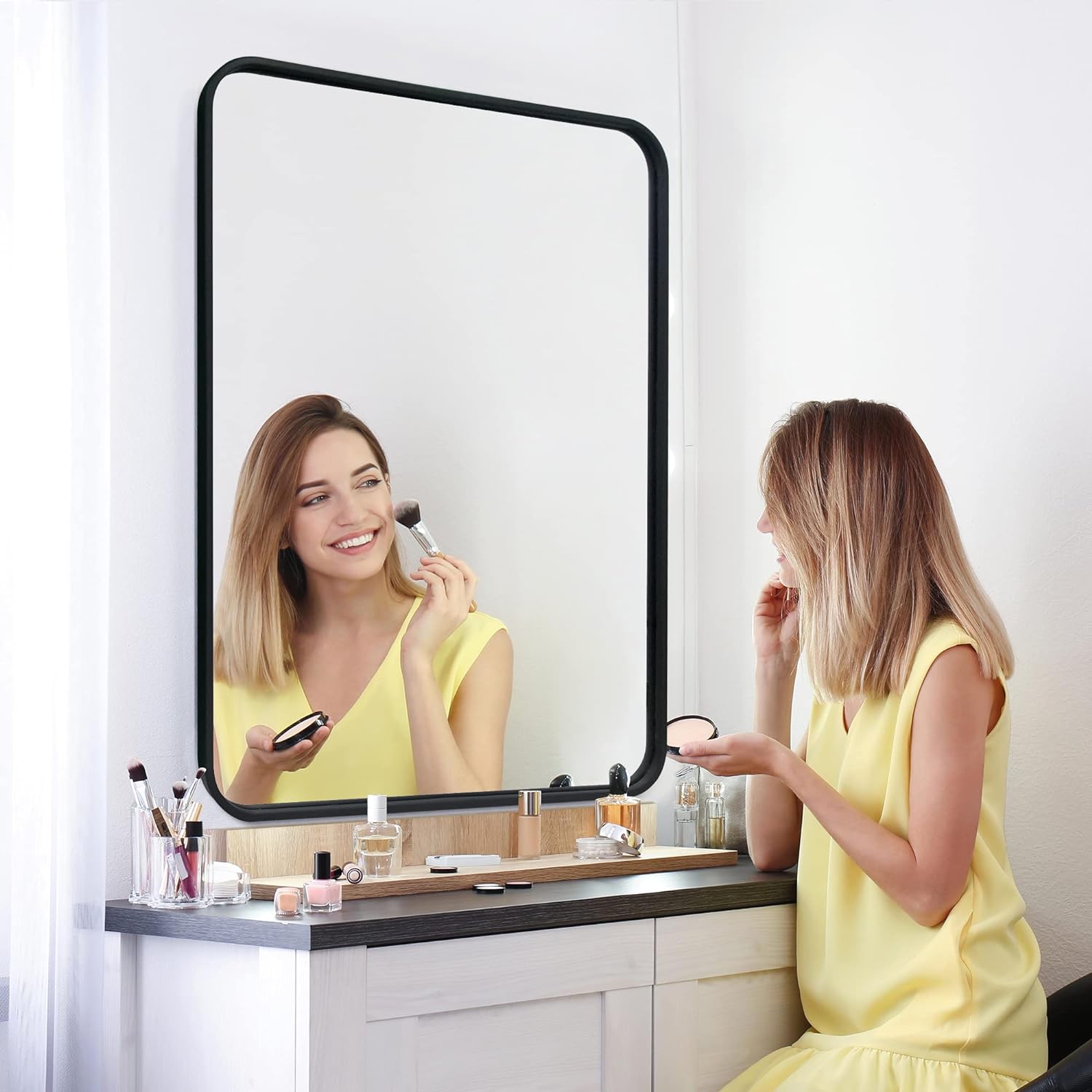 Afbeelding van HSXL - Spiegels - Luxe Rechthoekige Spiegel Zwart - 60x90cm Groot - Grote Wandspiegel 60 x 90 cm Rechthoek