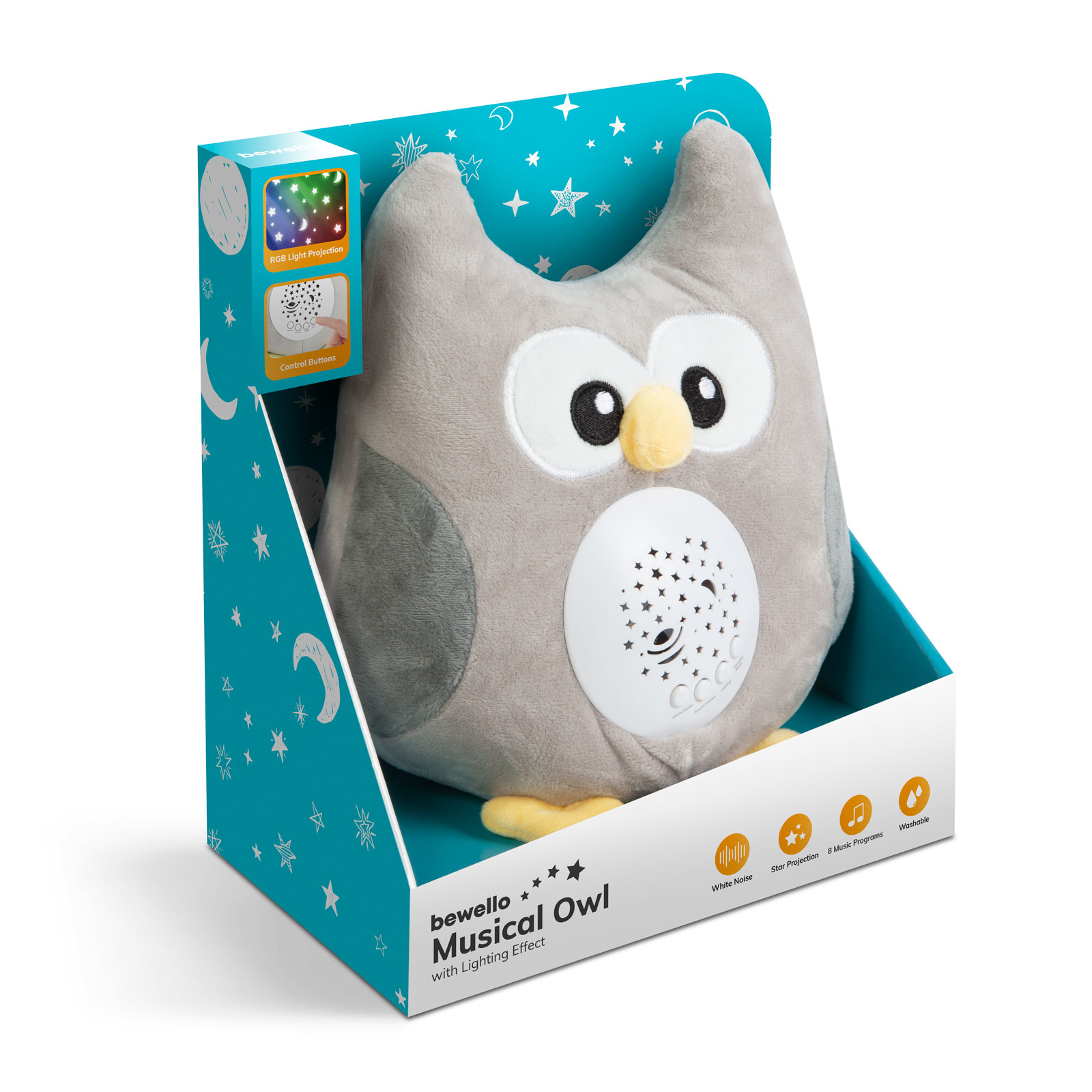 Afbeelding van Babykamer Uil Sterrenhemel Projector met Muziek en White Noise op Batterijen - LED Projector Lamp Baby en