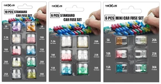 Afbeelding van NEXUS - 22 stuks - Set Zekeringen voor Auto / Motor / Scooter - Zekering - Steekzekeringen - BPK - 539b 37d0