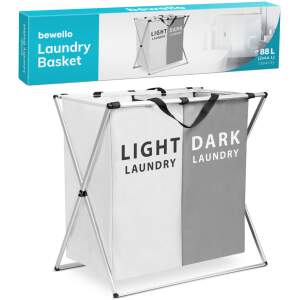 Afbeelding van Wasmand - Wassorteerder Metalen Frame - Wasmanden - Wasmand 2 Vakken - Opvouwbaar - 2x 44L (88 Liter) - 53cd
