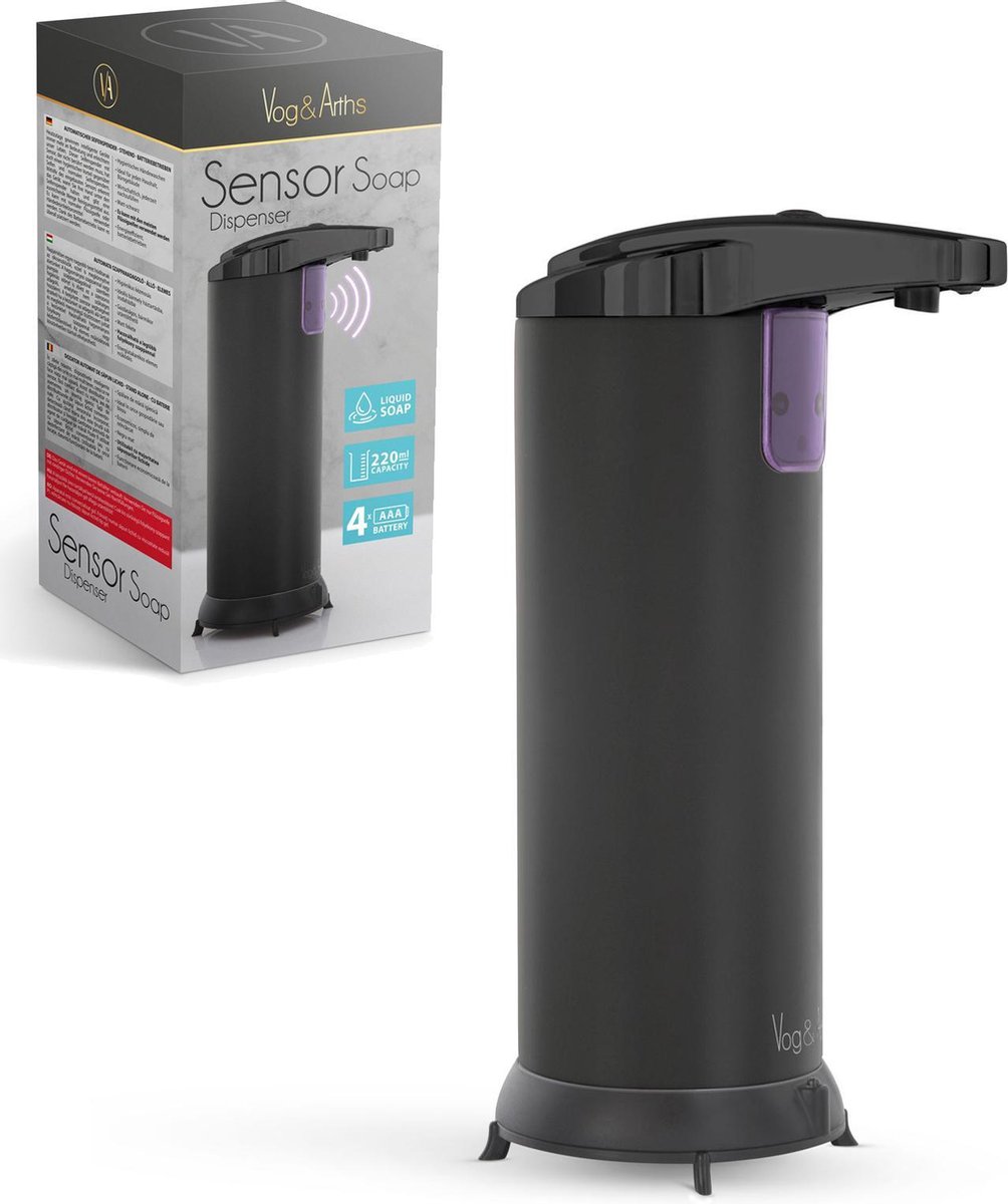 Afbeelding van Vog&Arths - Automatische Zeepdispenser met Sensor - Zeeppompje - Zwart - Automatische Zeep pomp - 220ML -
