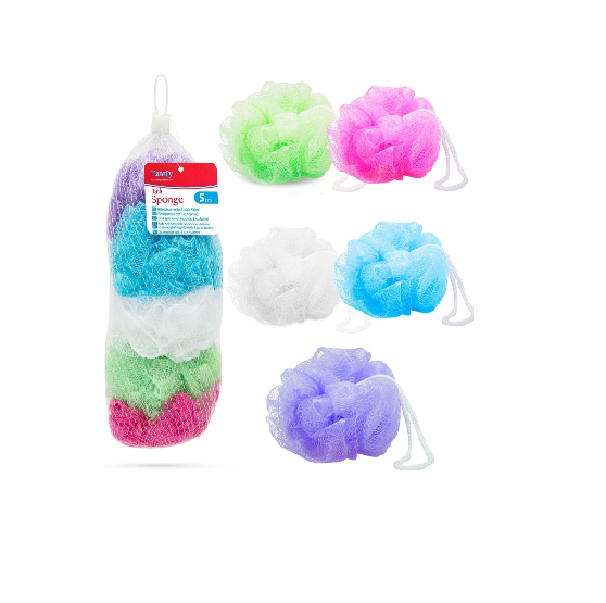 Afbeelding van Set van 5 - Douchespons / Badspons - Puff Sponzen / Netspons / Spons - Sponzen Voordeelverpakking - 5580 fe15