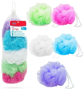 Afbeelding van Set van 5 - Douchespons / Badspons - Puff Sponzen / Netspons / Spons - Sponzen Voordeelverpakking - 5580 fe15