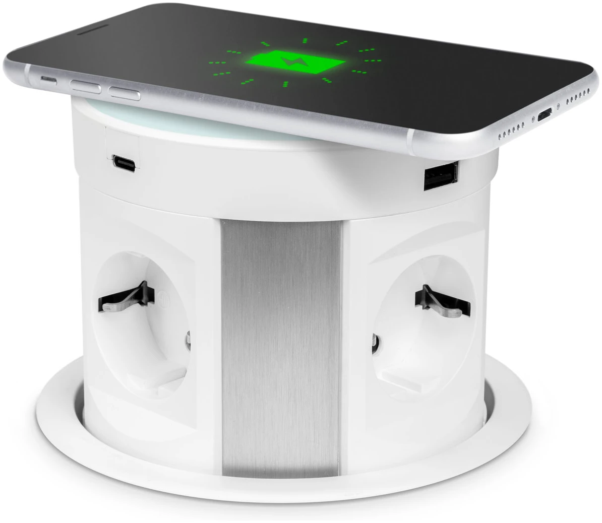 Afbeelding van DELIGHT - Inbouw Pop-Up Tafelblad Stekkerdoos met 2x USB -A / 4 Stopcontacten / Draadloos oplaadpunt QI / 2x