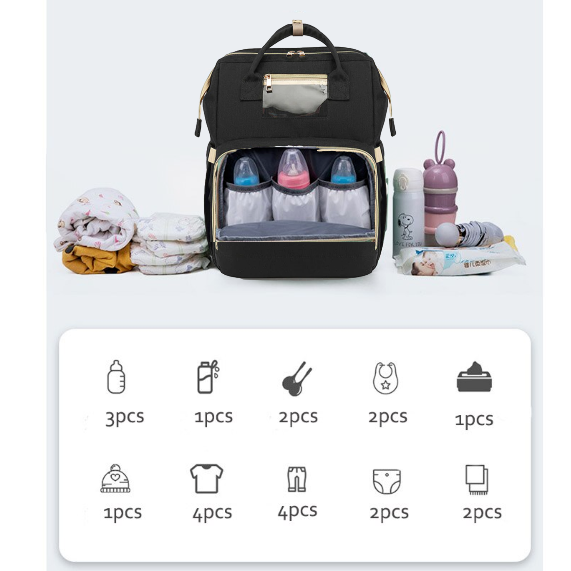 Afbeelding van Luiertas Rugzak - Luiertassen met Babybed - Grote Luiertas met Wieg - Luiertas Verzorgingstas met Babybedje -