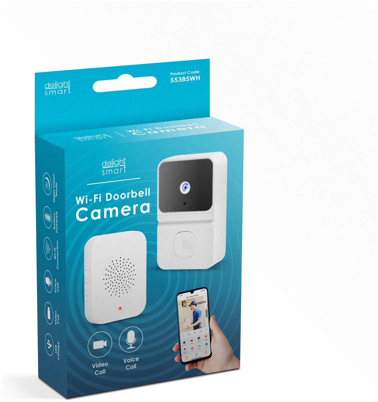 Afbeelding van Delight Video Deurbel met Camera En Wifi - Intercom – HD – Nachtzicht - Deurbellen met Camera - 55385WH