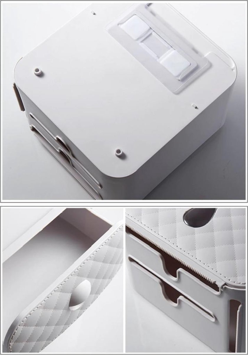 Afbeelding van Bewello® - WC Rolhouder - Toiletrolhouder - Zelfklevend WC Kastje - Wit met Grijs - 205 x 125 x 220 mm -