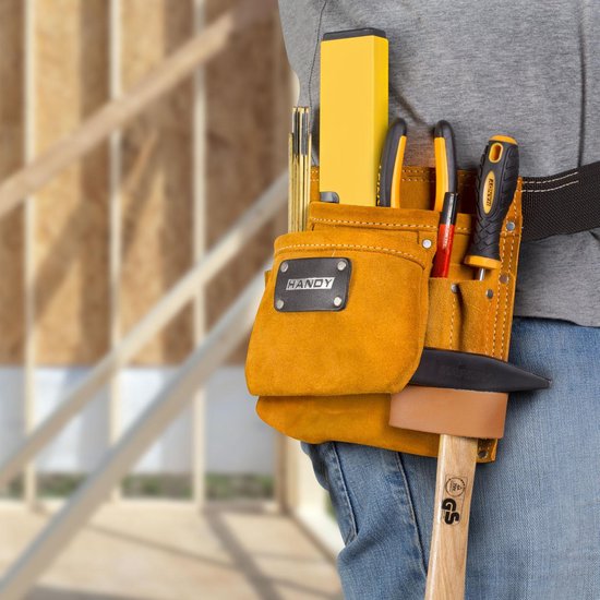Afbeelding van Handy - Gereedschapsgordel met Hamerhouder en Riem - 7 Vakken - Leer - Spijkerschort - 59f5 73a6 4316 9252