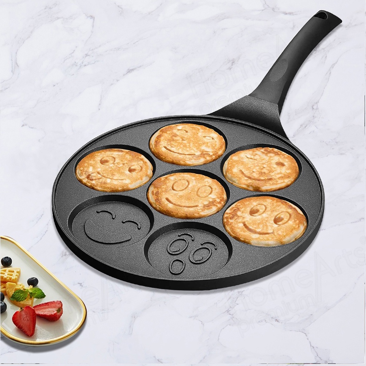 Afbeelding van Pannenkoekenpan Smileys Smiley - Pancake Pan - Omeletpan - Omeletmaker - Eierpan - Anti Aanbak - 7 Vakken -