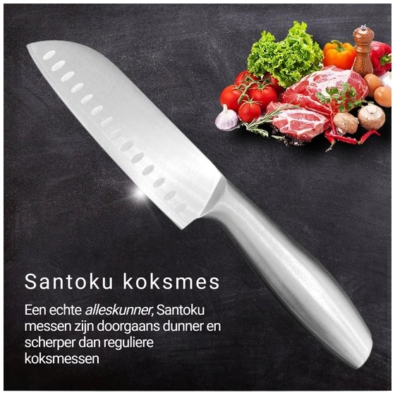 Afbeelding van Luxe Messenset met Messenblok Houder RVS - Keukenmessen - Zwart met Zilver - 7-delig Messenblok -