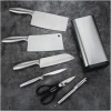 Afbeelding van Luxe Messenset met Messenblok Houder RVS - Keukenmessen - Zwart met Zilver - 7-delig Messenblok -