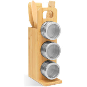 Afbeelding van Magnetisch Bamboe Kruidenrek met Kookgerei - Kruidenpotjes met strooideksel - Kruidenrekje - 5d45 a8f7 4b0f