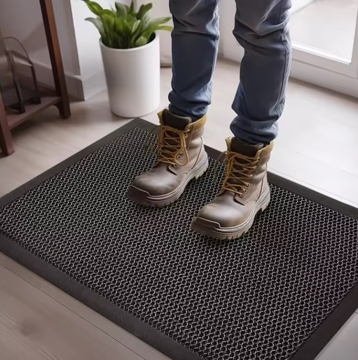 Afbeelding van 3D Mesh Deurmat Anti-Slip voor binnen - 90x60cm - Rubber/Stof - Zwart - Droogloopmat Antislip - 5e18 5d5f