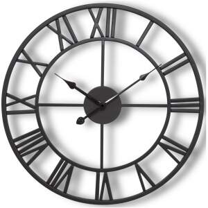 Afbeelding van HSXL - 40cm Kleine Stille Wandklok Landelijk en Industrieel uit Zwart Metaal - Klein - 40 cm - Metalen
