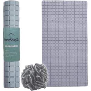 Afbeelding van HSXL - Antislipmat - 70x40CM - Incl. Netspons - Antislip Douchemat / Badmat Grijs met Zuignappen – Mat voor