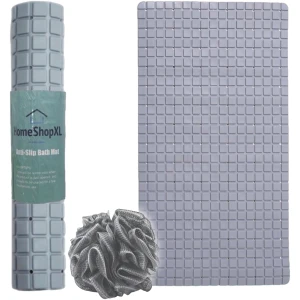 Afbeelding van HSXL - Antislipmat - 70x40CM - Incl. Netspons - Antislip Douchemat / Badmat Grijs met Zuignappen – Mat voor