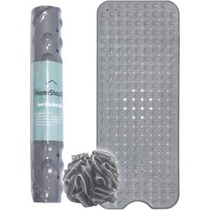 Afbeelding van HSXL - Antislipmat - 100x40CM - Incl. Netspons - Antislip Douchemat / Badmat Grijs met Zuignappen – Mat
