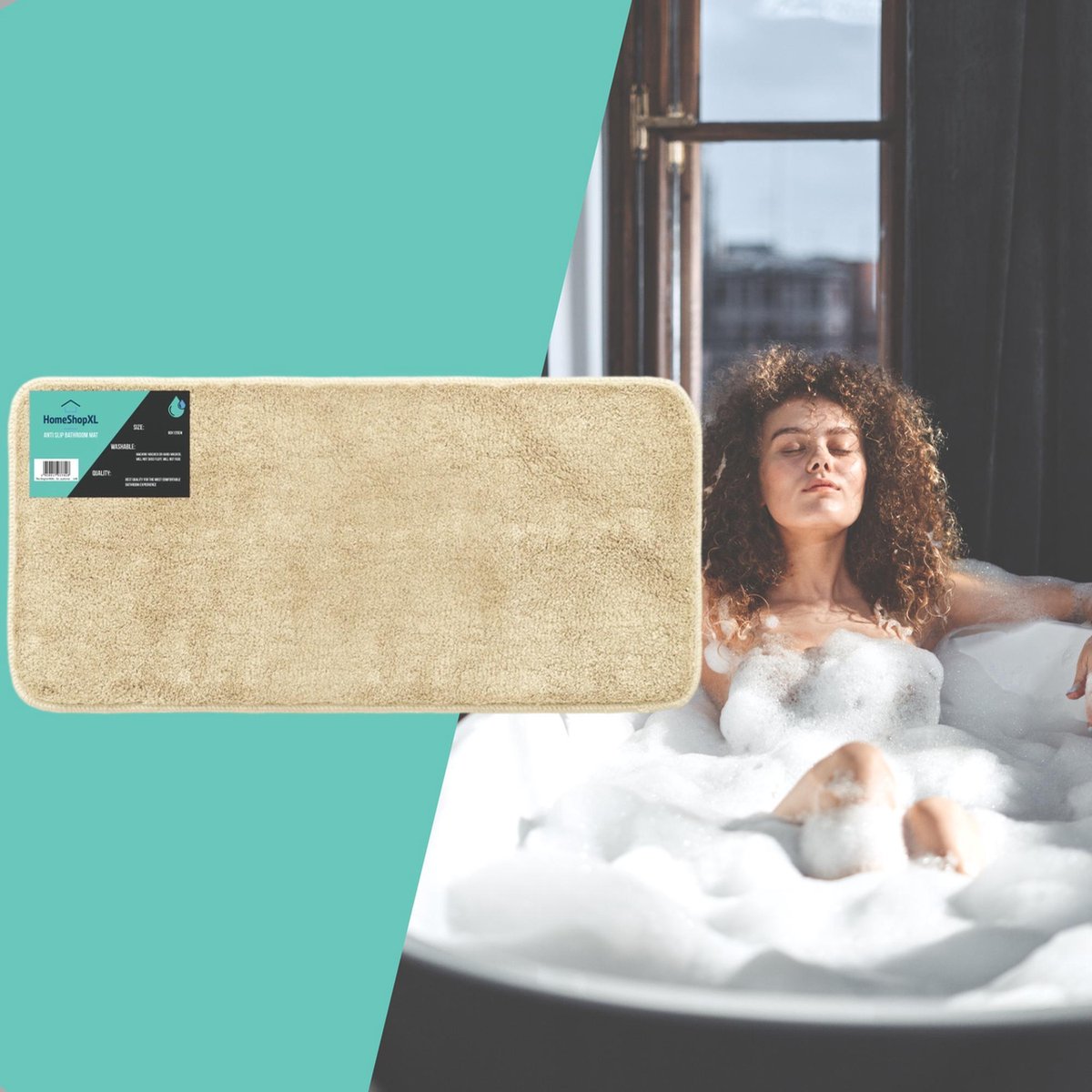 Afbeelding van Badmat - 60x120cm - Beige Champagne - Grote Antislip Douchemat Badkamermat of WC mat - 6008 e143 4d3f 8ed9