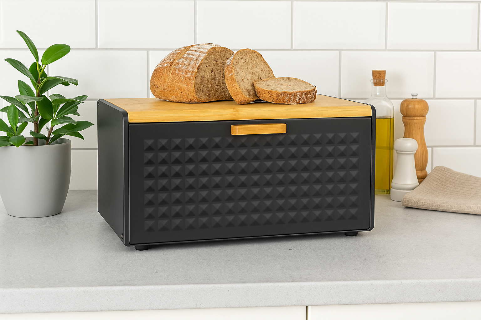 Afbeelding van Luxe Broodtrommel Zwart met Bamboe - Brood Bewaardoos - 36x21x21CM - Rechthoekig - 6101 b5ec 4ef7 9064