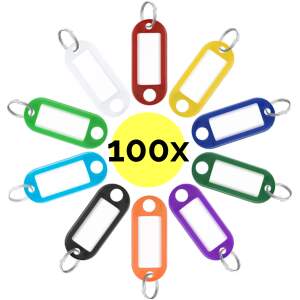 Afbeelding van 100x Sleutellabels - 100 stuks - Met sleutelringen en naamkaartje - Sleutelhanger met Etiket - Geschikt voor
