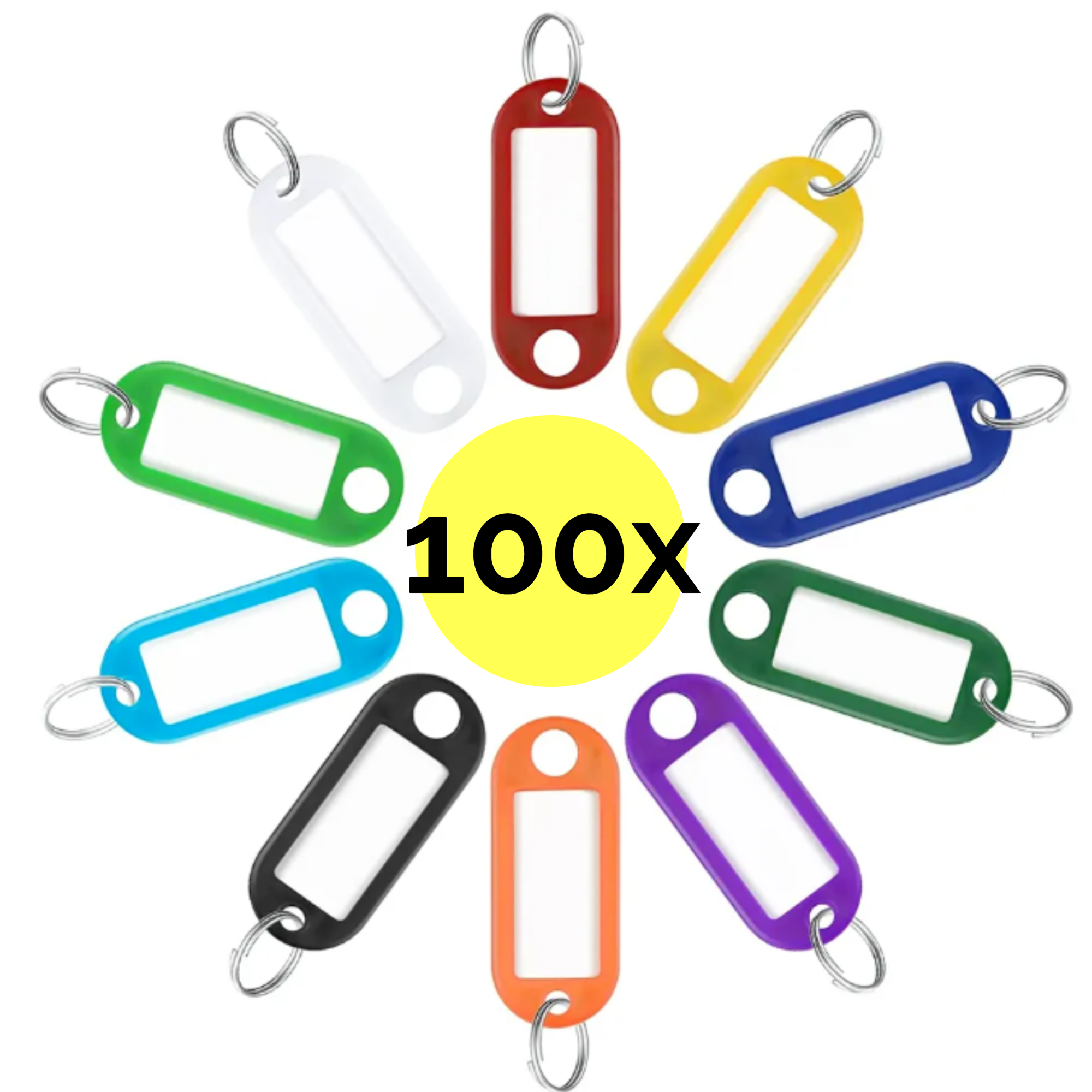 Afbeelding van 100x Sleutellabels - 100 stuks - Met sleutelringen en naamkaartje - Sleutelhanger met Etiket - Geschikt voor