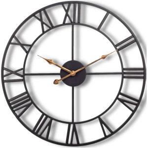 Afbeelding van HSXL - 60cm Grote Stille Wandklok Landelijk en Industrieel uit Zwart en Goud Metaal - Groot - 60 cm - Metalen