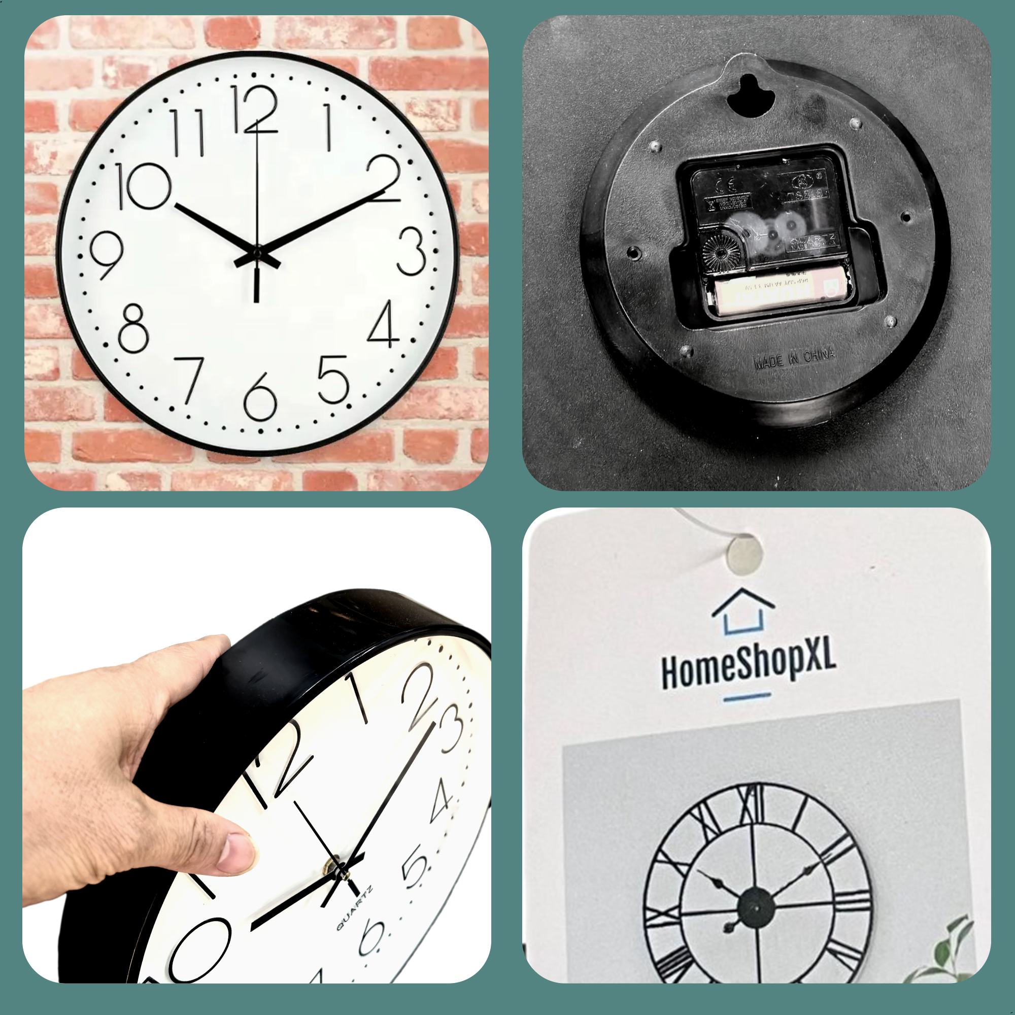 Afbeelding van HSXL - Kleine 30cm Design Wandklok met Stil Quartz Uurwerk - Zwart / Wit - HSM001 - Analoog - Klok Modern -